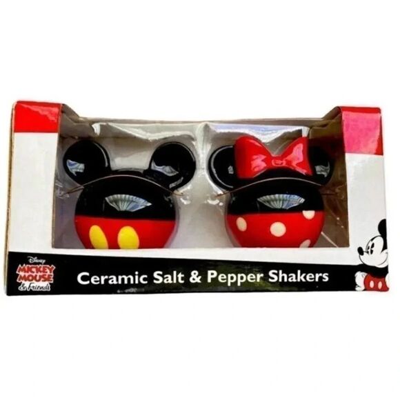 2 for $30 Disney Minnie & Mickey Mouse Ball Ceramic Salt and Pepper Shakers - Picture 1 of 4